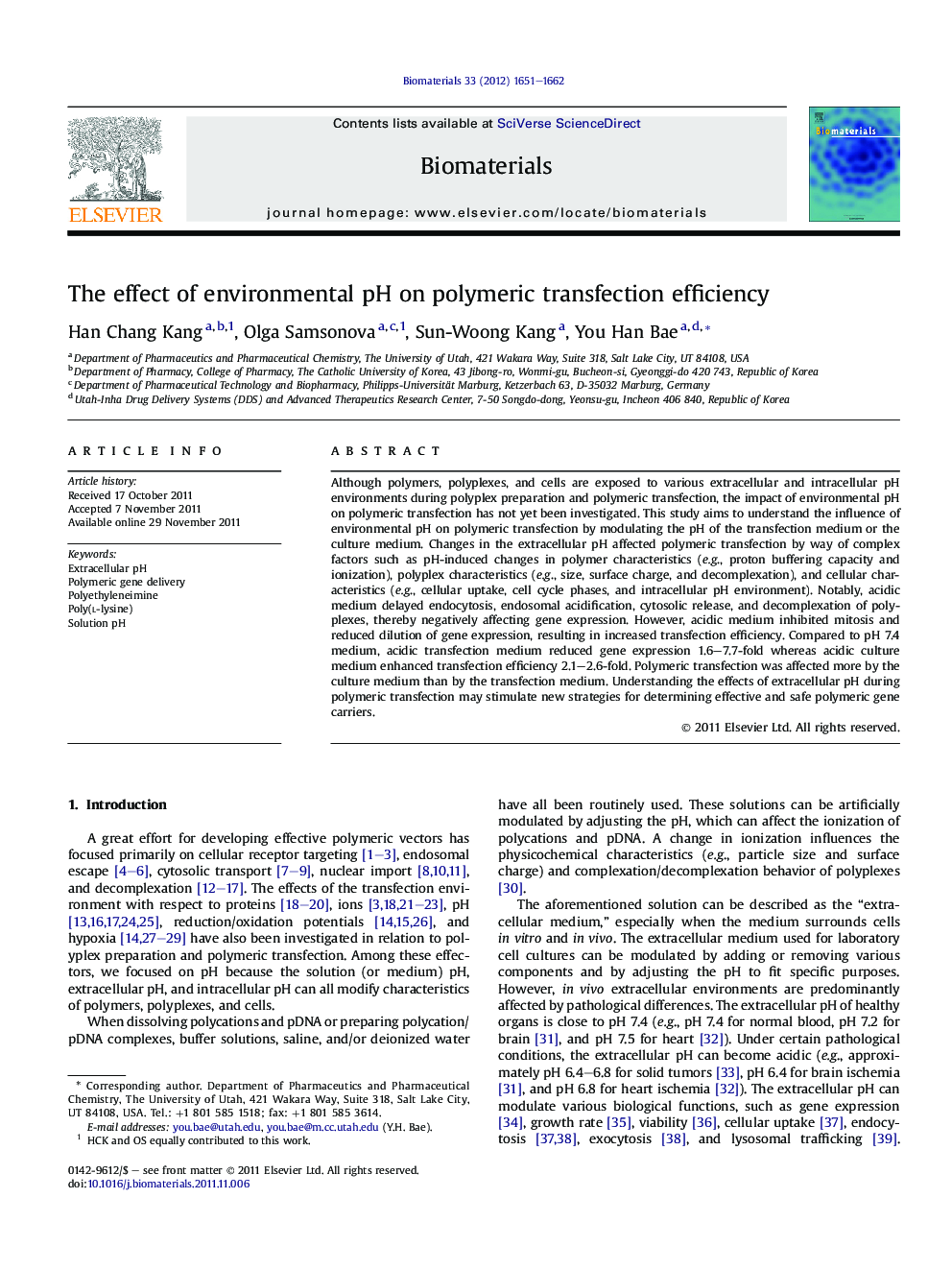 The effect of environmental pH on polymeric transfection efficiency