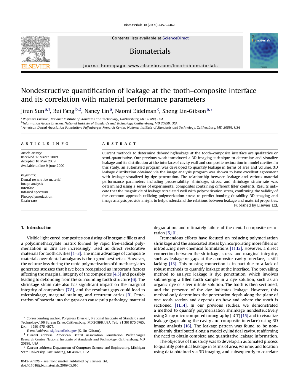 Nondestructive quantification of leakage at the tooth-composite interface and its correlation with material performance parameters