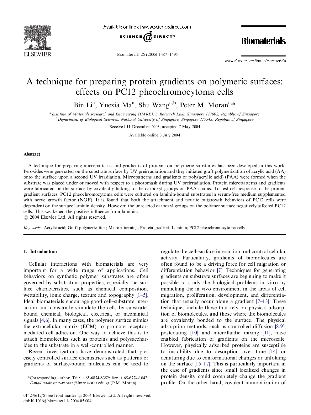 A technique for preparing protein gradients on polymeric surfaces: