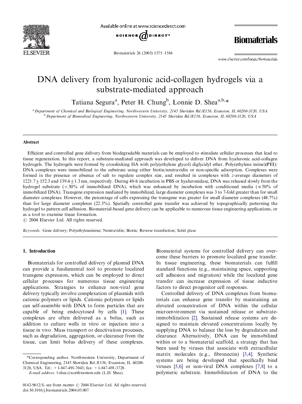 DNA delivery from hyaluronic acid-collagen hydrogels via a substrate-mediated approach