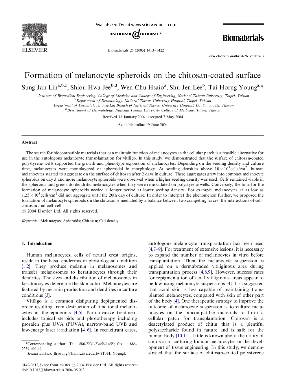 Formation of melanocyte spheroids on the chitosan-coated surface