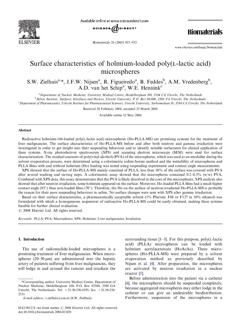 Surface characteristics of holmium-loaded poly(l-lactic acid) microspheres