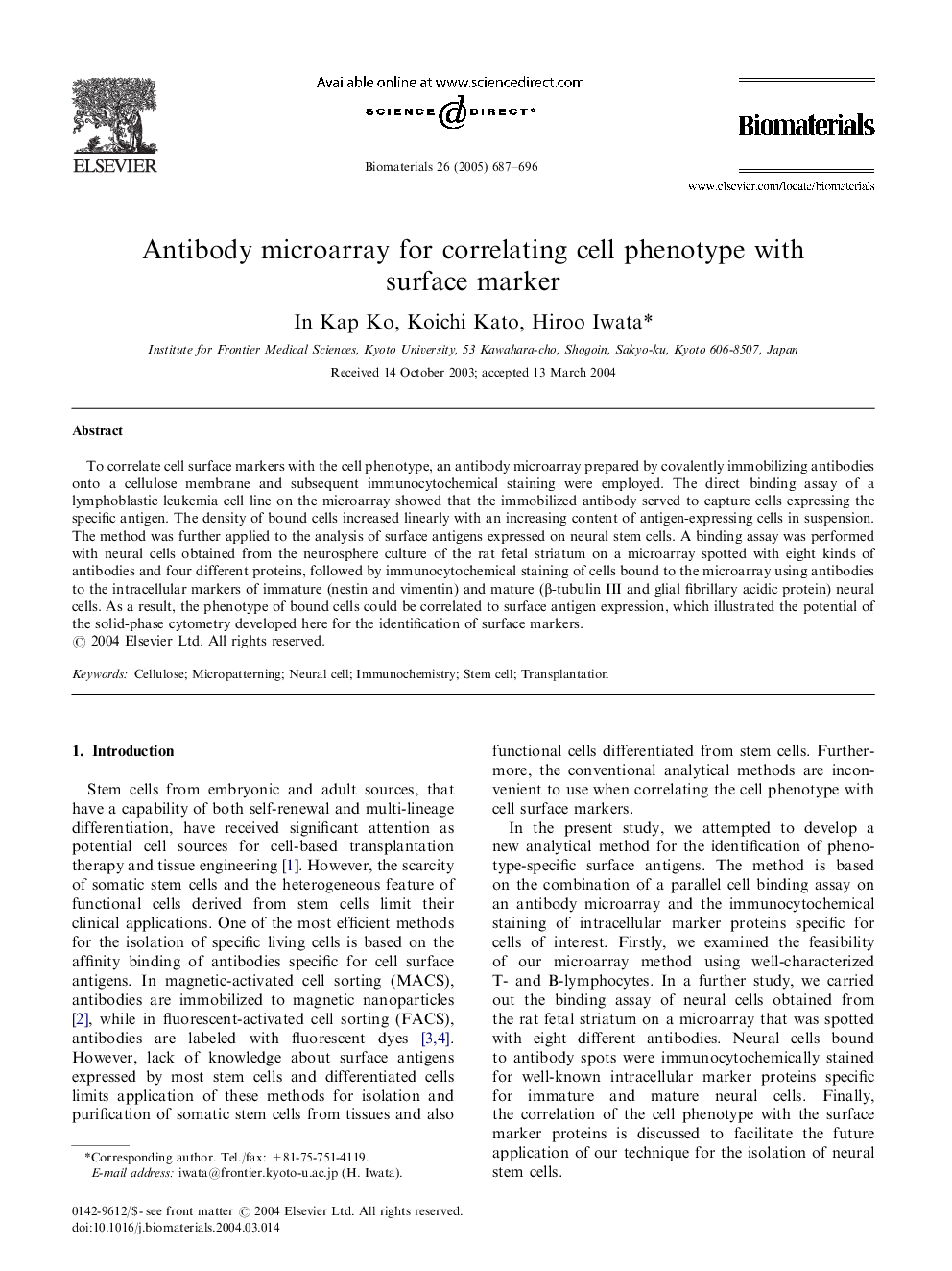 Antibody microarray for correlating cell phenotype with surface marker