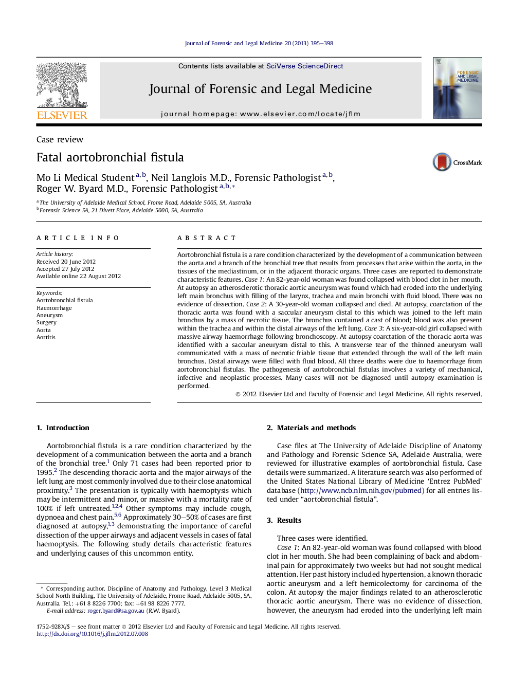 Fatal aortobronchial fistula