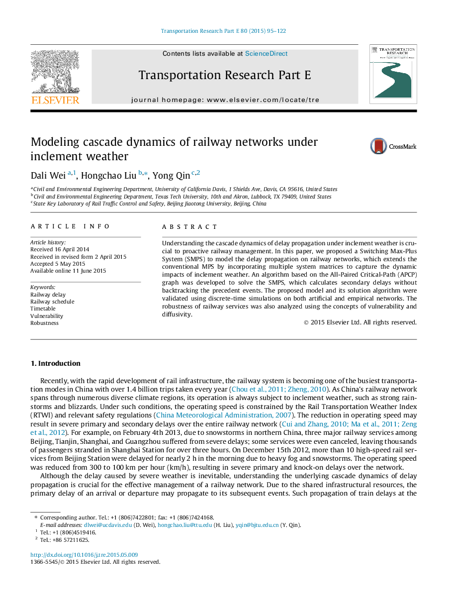 Modeling cascade dynamics of railway networks under inclement weather