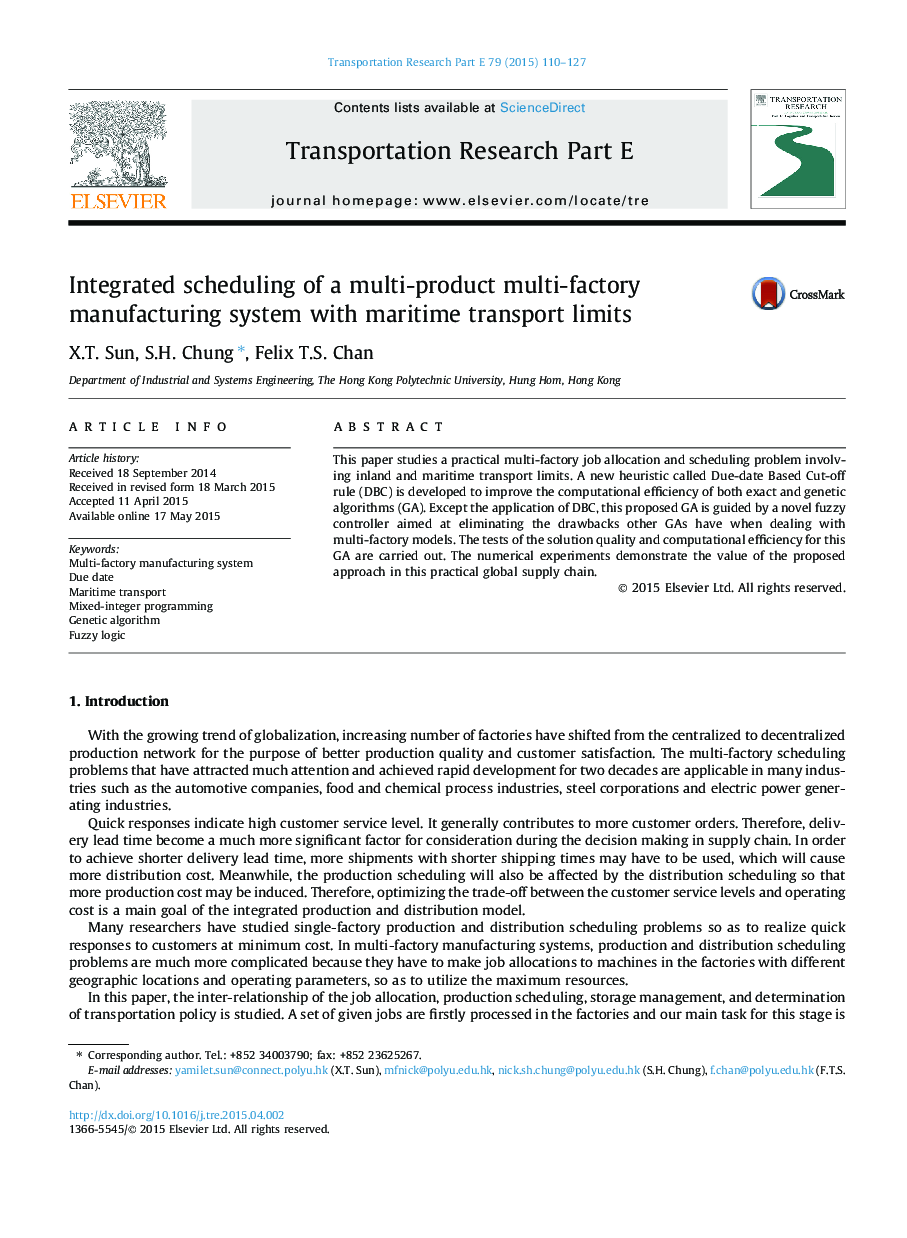 Integrated scheduling of a multi-product multi-factory manufacturing system with maritime transport limits