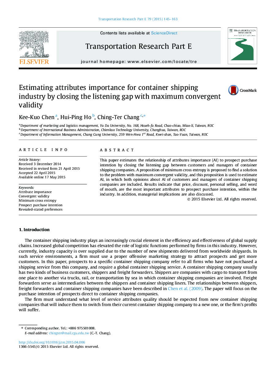 Estimating attributes importance for container shipping industry by closing the listening gap with maximum convergent validity