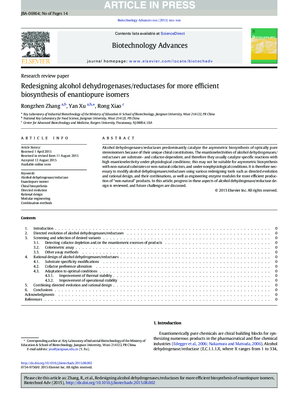 Redesigning alcohol dehydrogenases/reductases for more efficient biosynthesis of enantiopure isomers