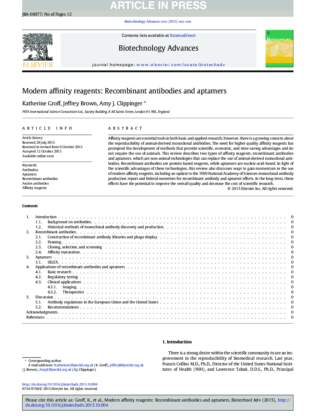 Modern affinity reagents: Recombinant antibodies and aptamers