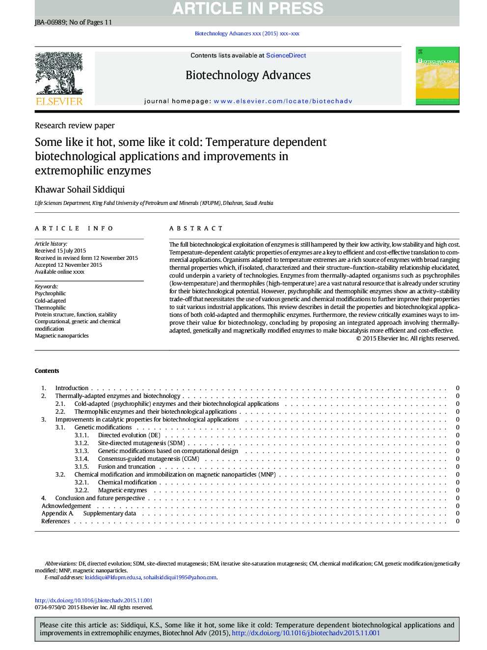 Some like it hot, some like it cold: Temperature dependent biotechnological applications and improvements in extremophilic enzymes