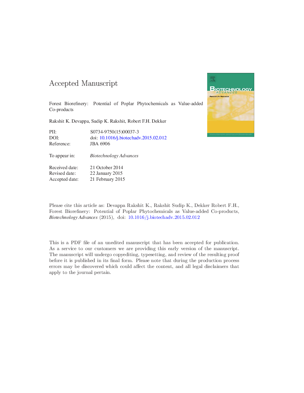 Forest biorefinery: Potential of poplar phytochemicals as value-added co-products