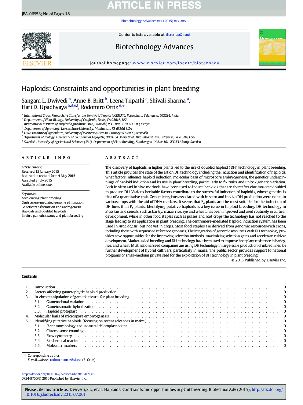 Haploids: Constraints and opportunities in plant breeding