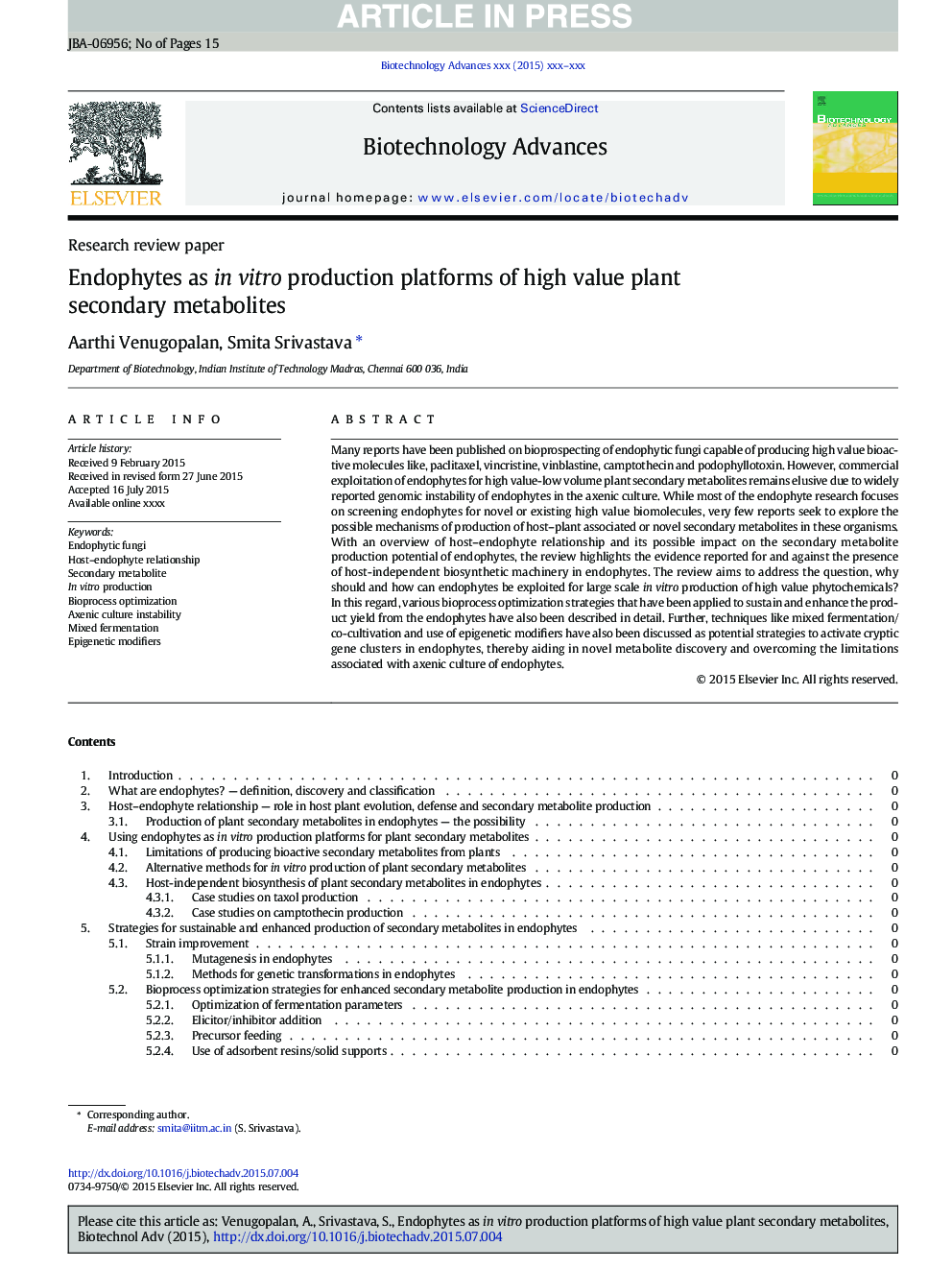 Endophytes as in vitro production platforms of high value plant secondary metabolites