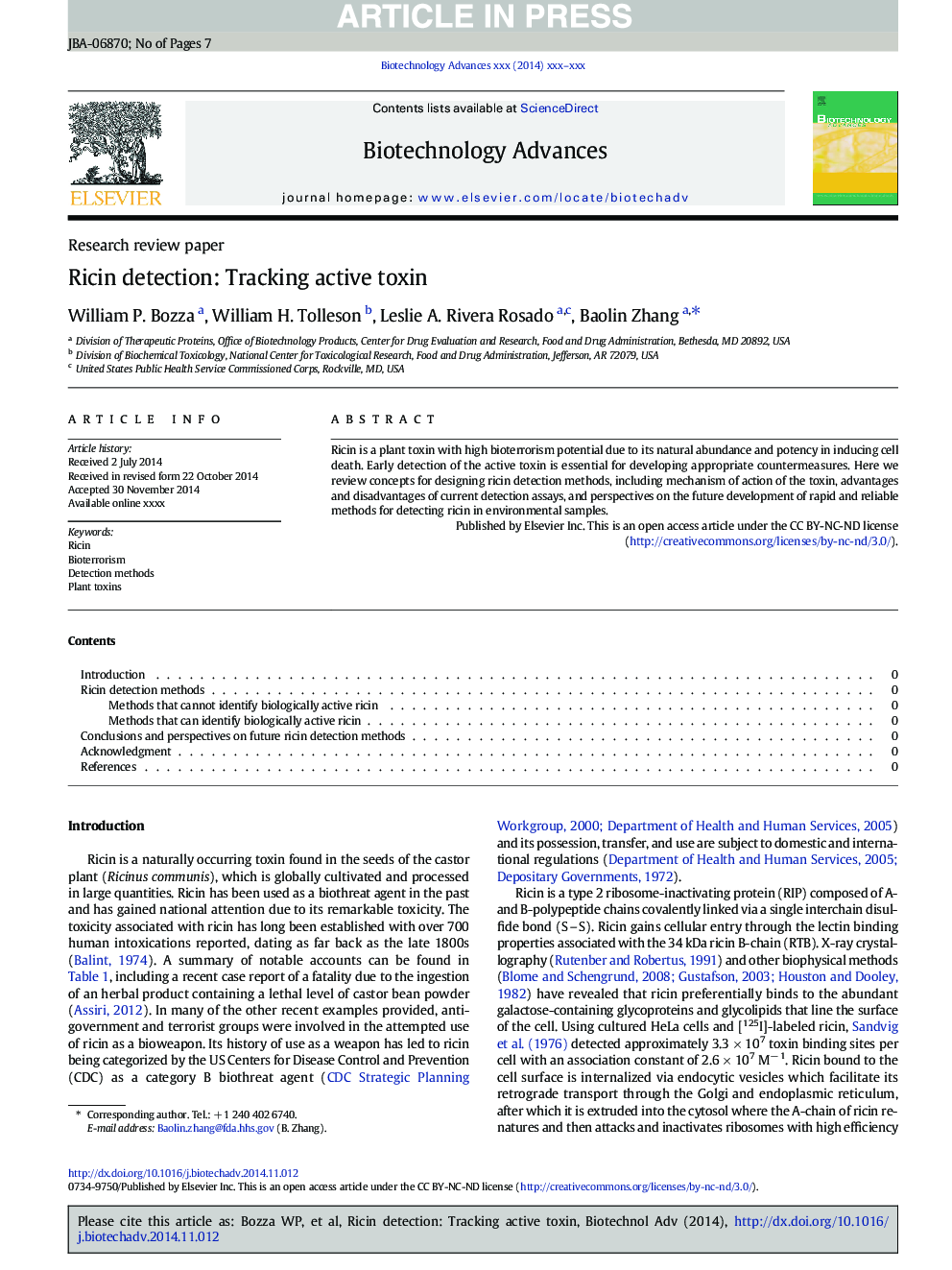 Ricin detection: Tracking active toxin