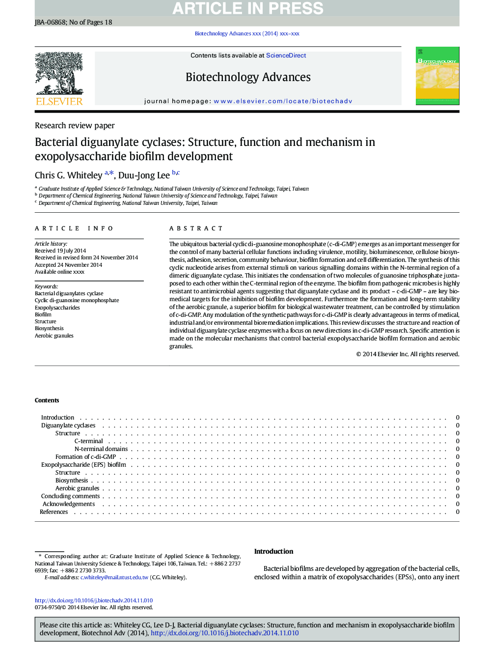 Bacterial diguanylate cyclases: Structure, function and mechanism in exopolysaccharide biofilm development