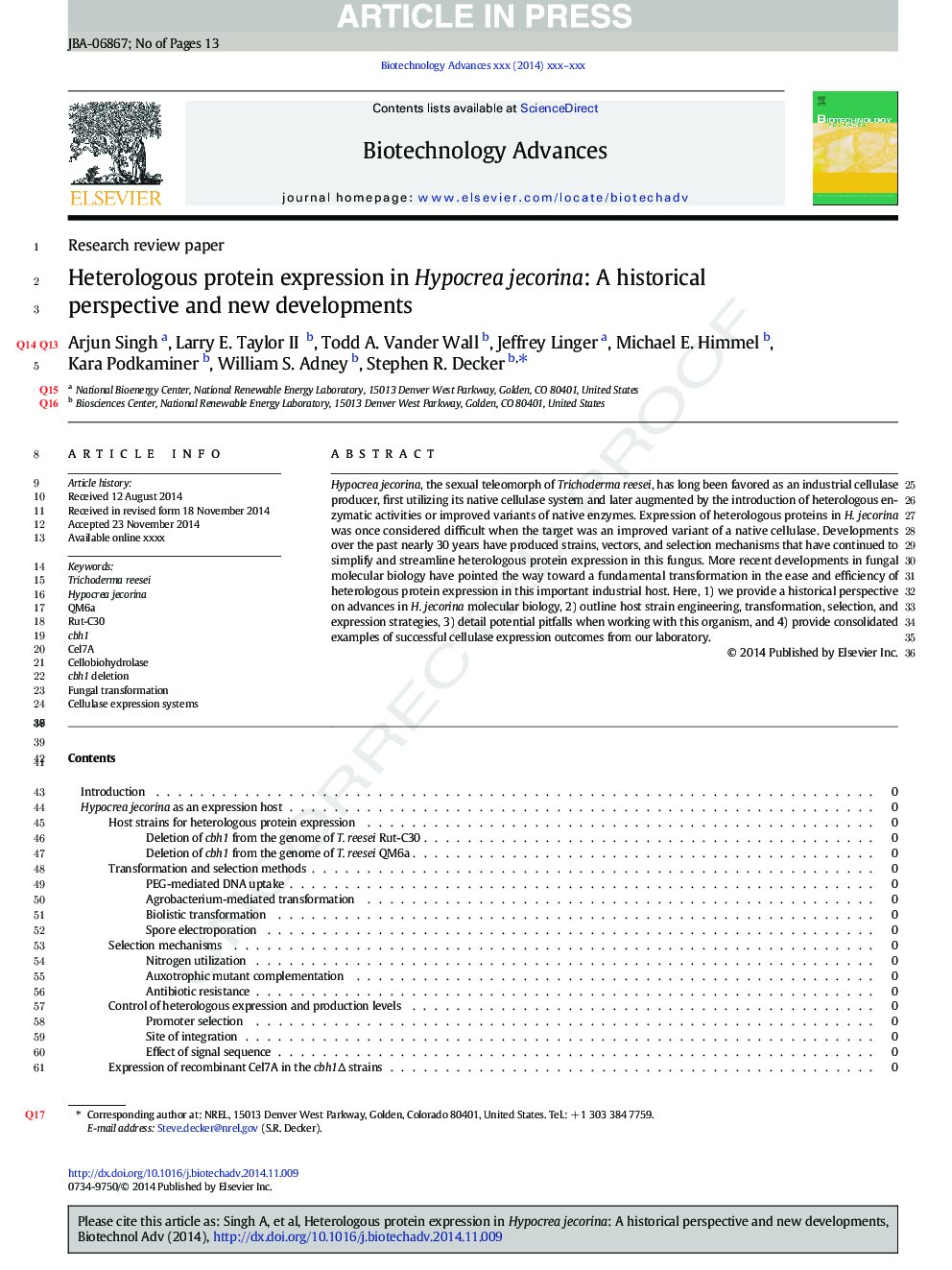 Heterologous protein expression in Hypocrea jecorina: A historical perspective and new developments