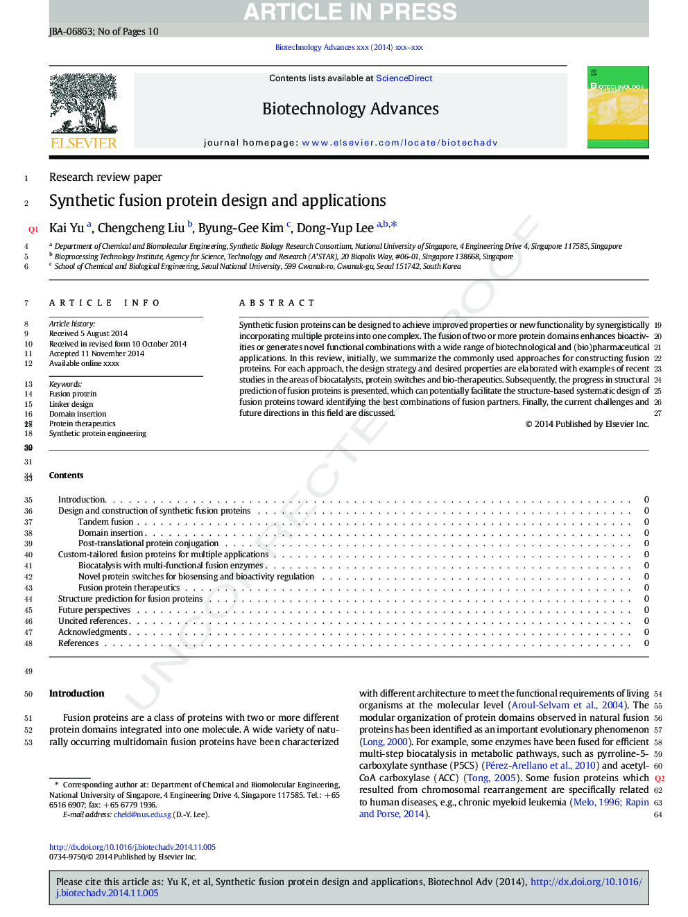 Synthetic fusion protein design and applications