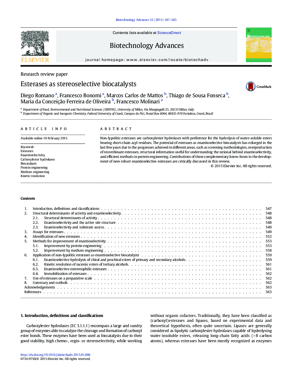 Esterases as stereoselective biocatalysts