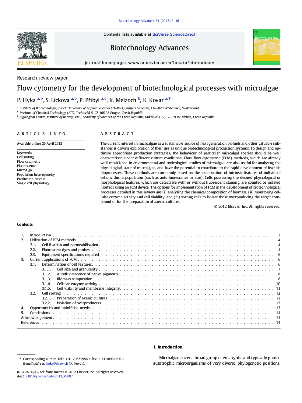 Flow cytometry for the development of biotechnological processes with microalgae