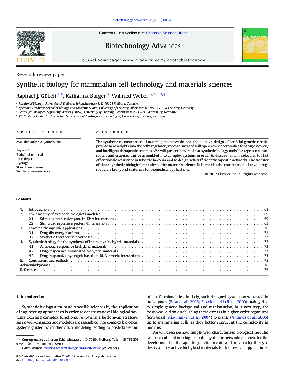 Synthetic biology for mammalian cell technology and materials sciences