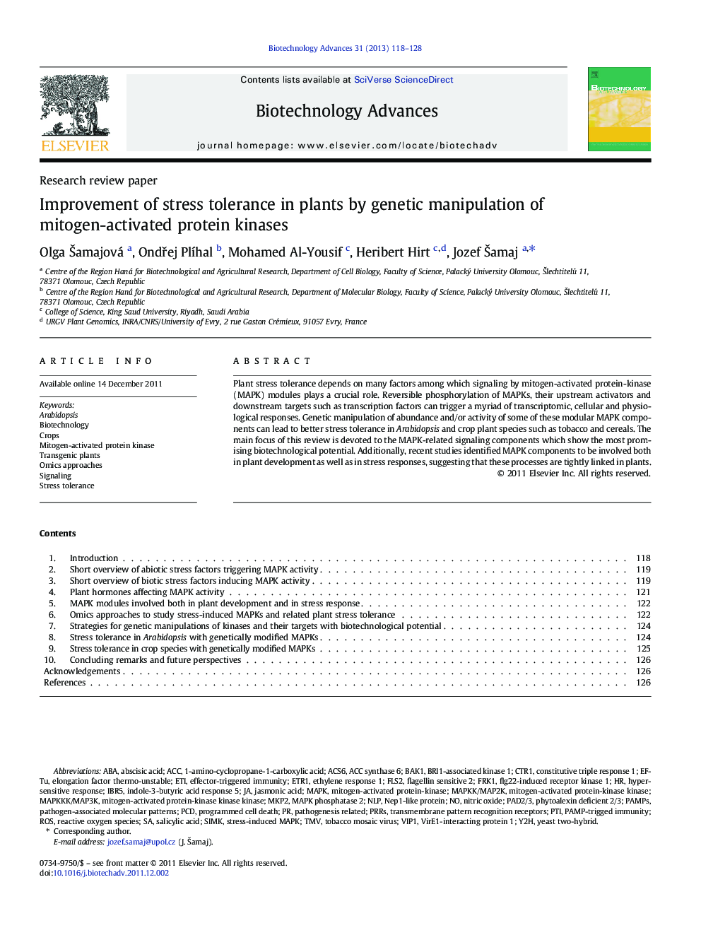 Improvement of stress tolerance in plants by genetic manipulation of mitogen-activated protein kinases