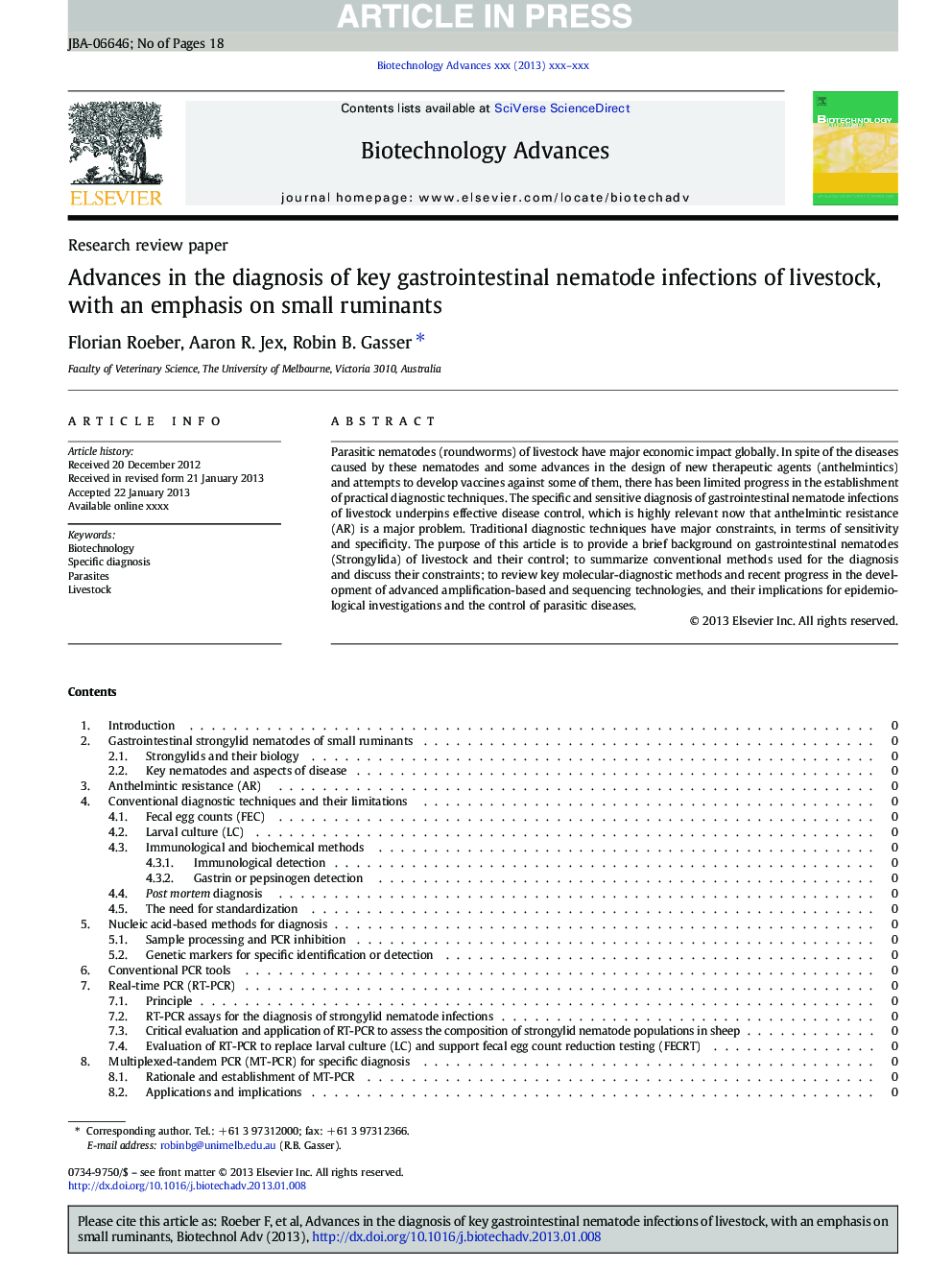 Advances in the diagnosis of key gastrointestinal nematode infections of livestock, with an emphasis on small ruminants
