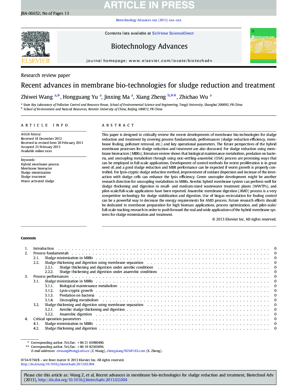 Recent advances in membrane bio-technologies for sludge reduction and treatment