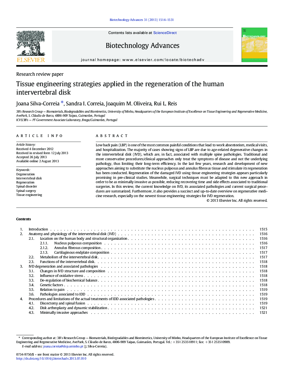 Tissue engineering strategies applied in the regeneration of the human intervertebral disk