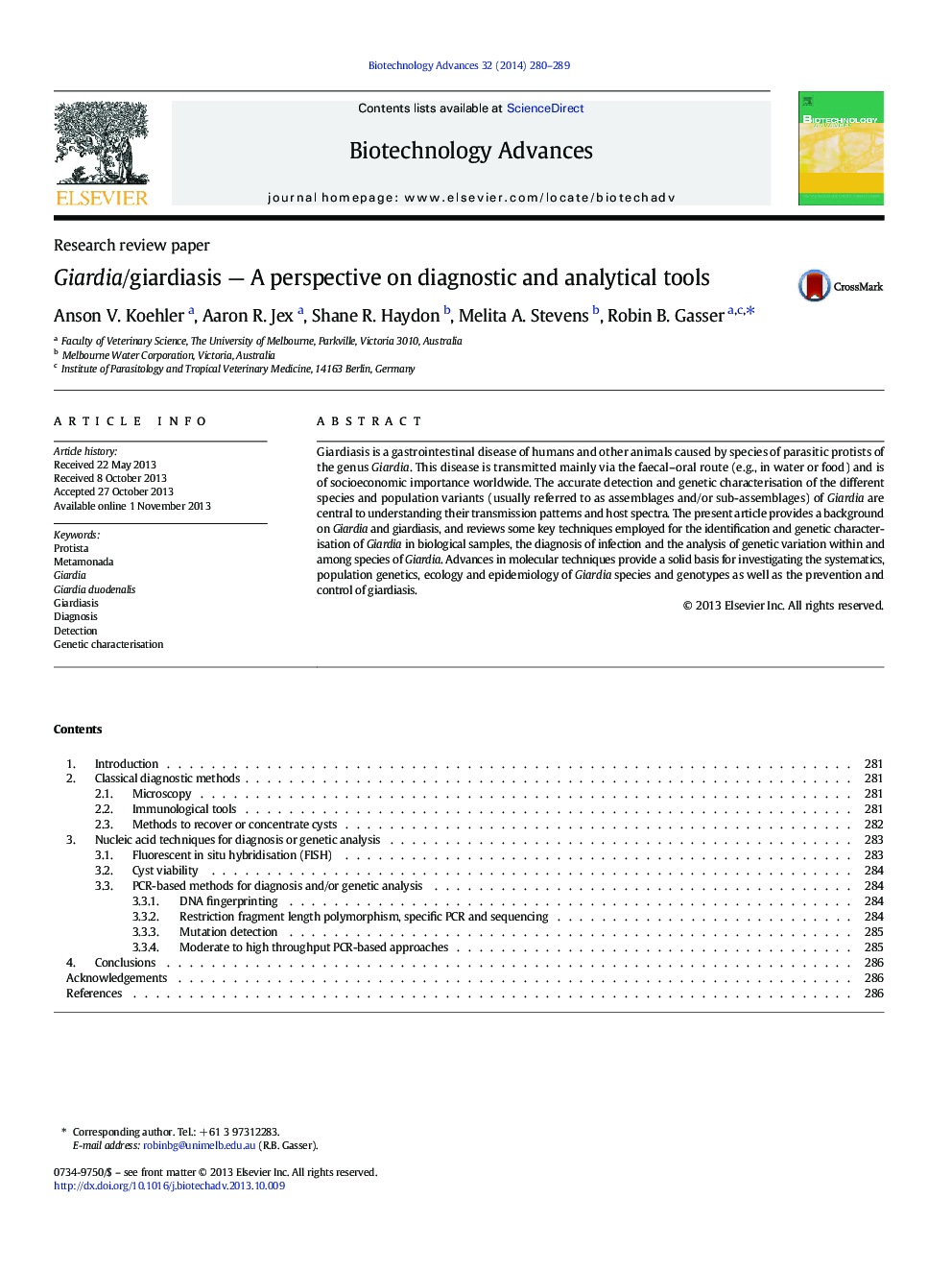 Giardia/giardiasis - A perspective on diagnostic and analytical tools