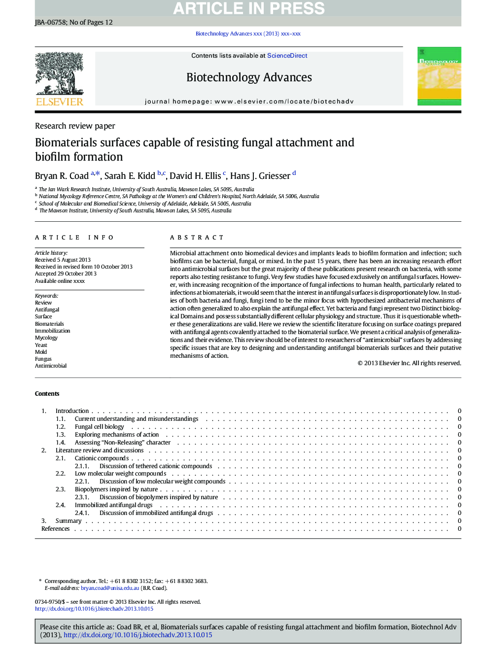 Biomaterials surfaces capable of resisting fungal attachment and biofilm formation