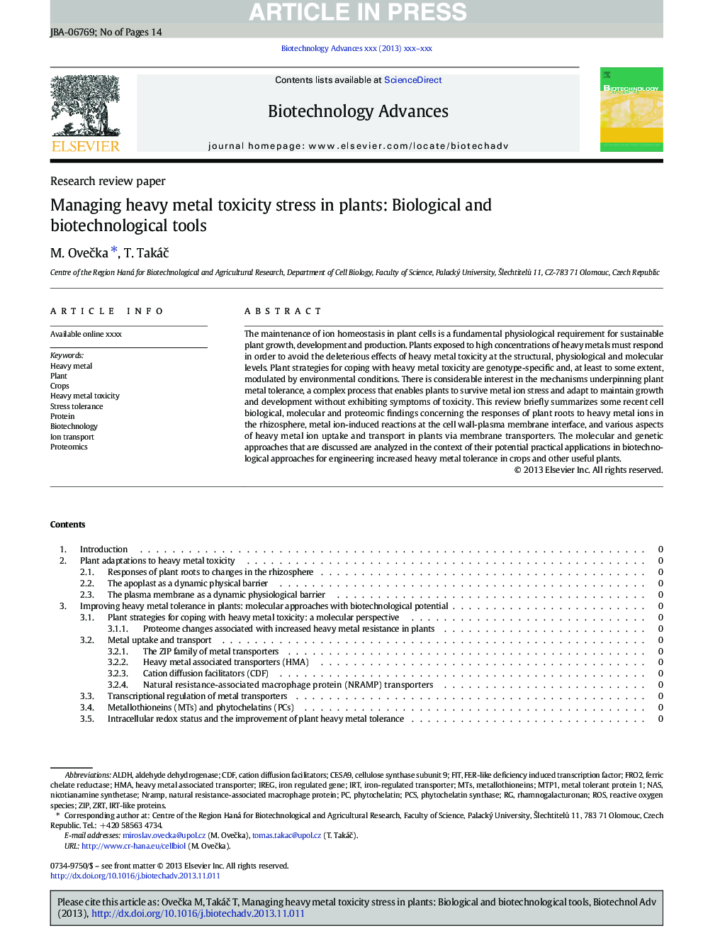 Managing heavy metal toxicity stress in plants: Biological and biotechnological tools