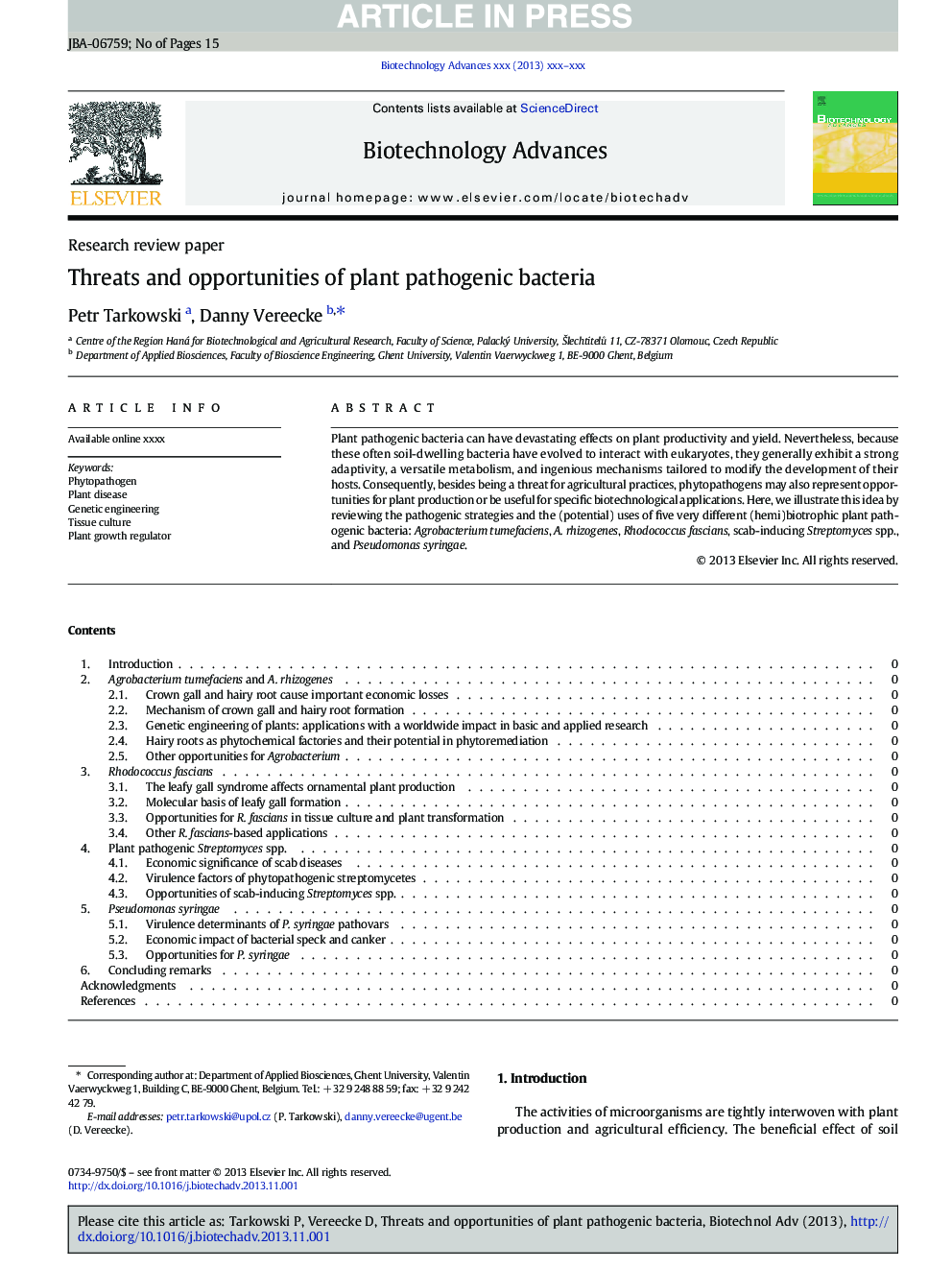 Threats and opportunities of plant pathogenic bacteria