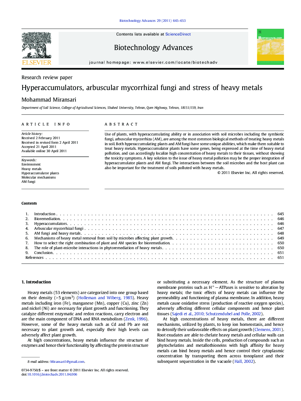 Hyperaccumulators, arbuscular mycorrhizal fungi and stress of heavy metals