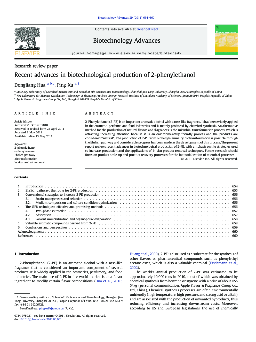 Recent advances in biotechnological production of 2-phenylethanol