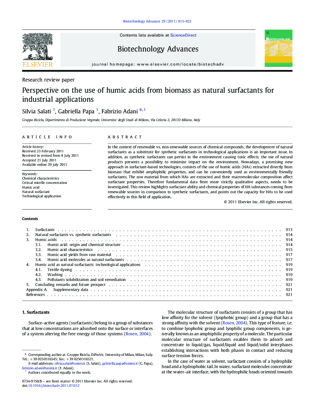 Perspective on the use of humic acids from biomass as natural surfactants for industrial applications