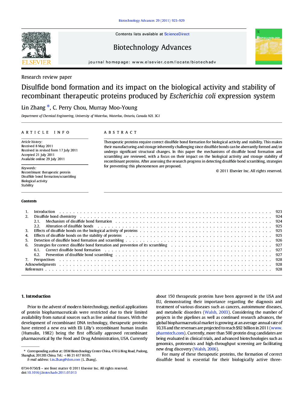 Disulfide bond formation and its impact on the biological activity and stability of recombinant therapeutic proteins produced by Escherichia coli expression system