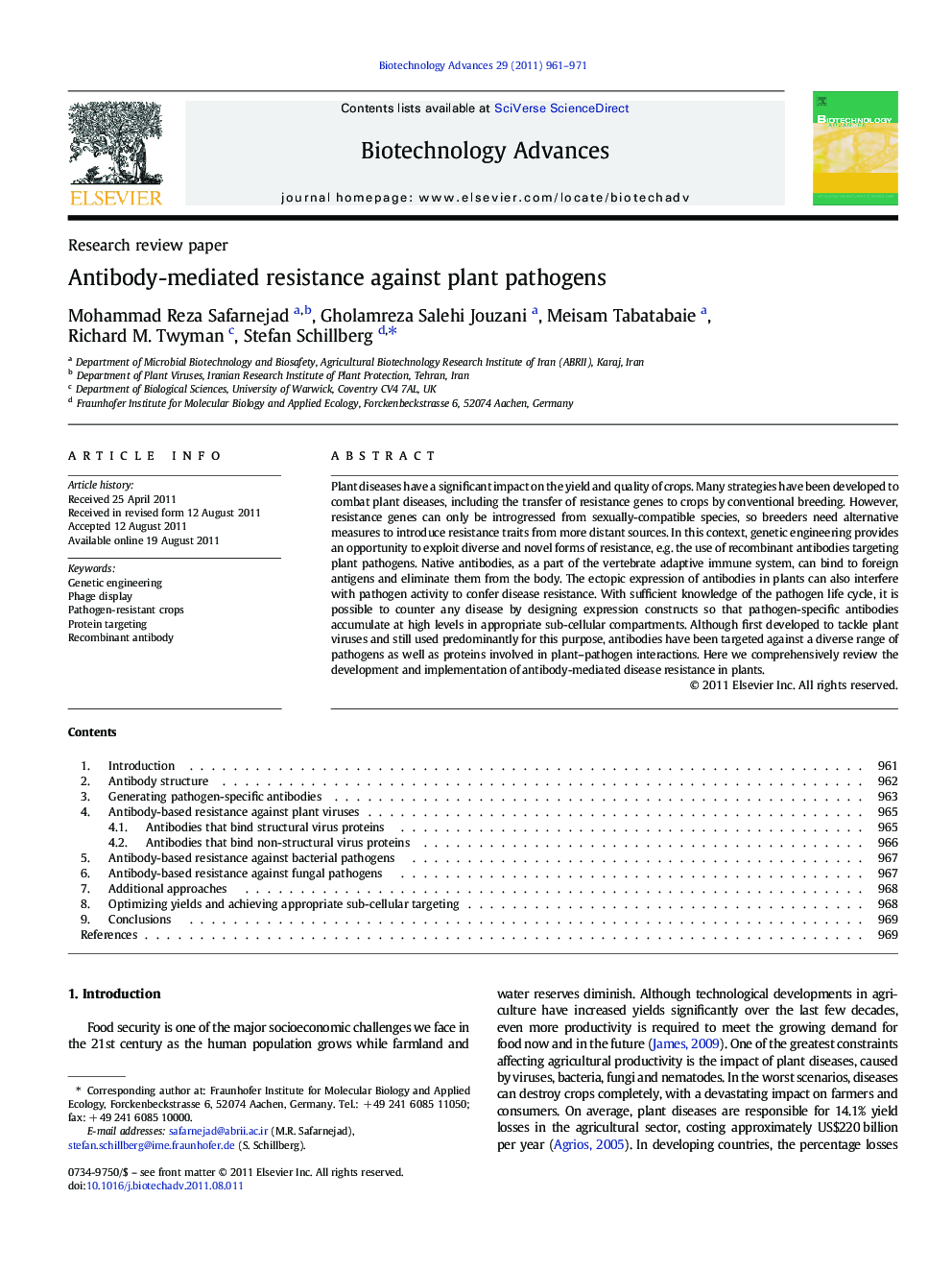 Antibody-mediated resistance against plant pathogens