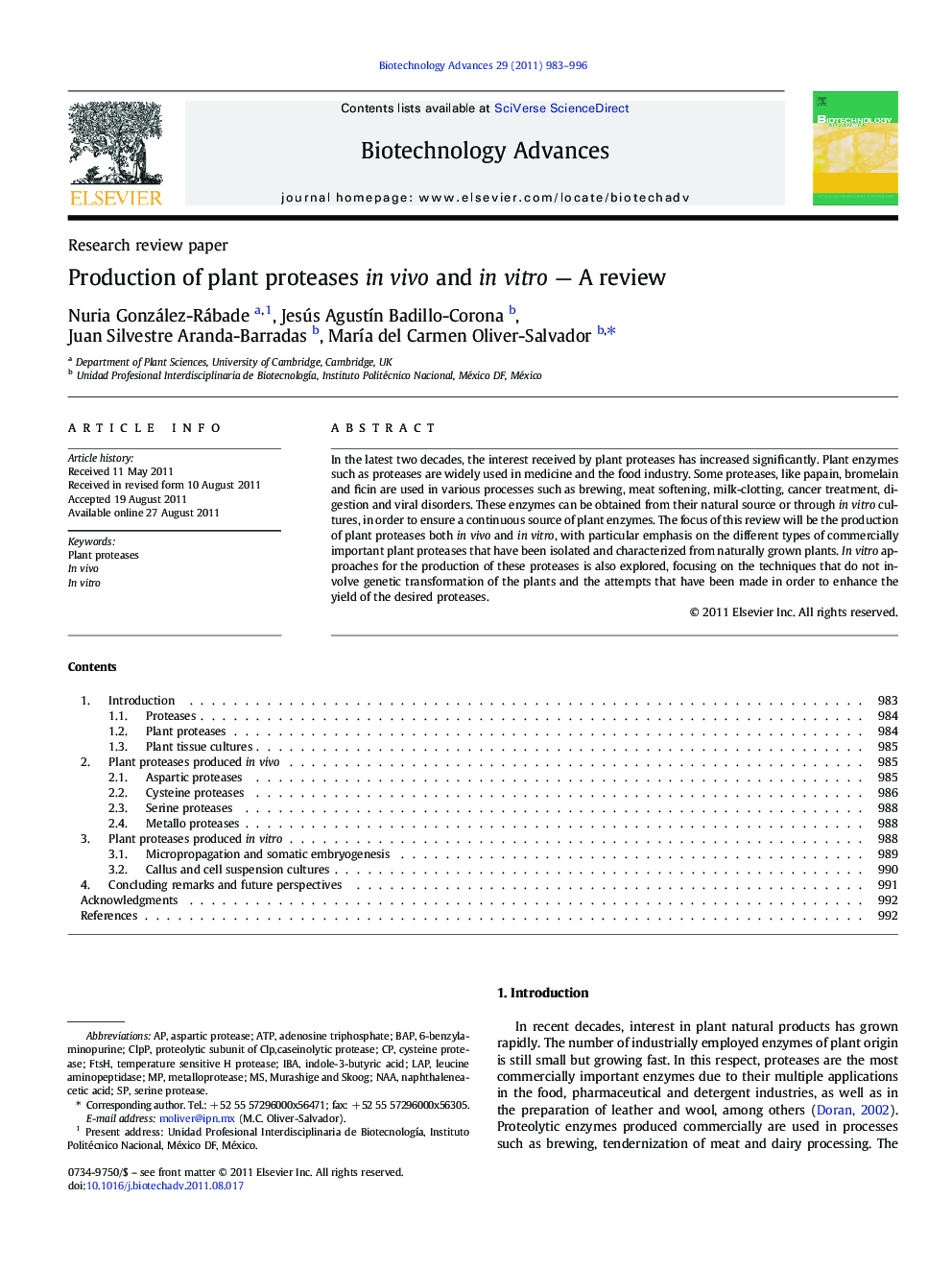 Production of plant proteases in vivo and in vitro - A review