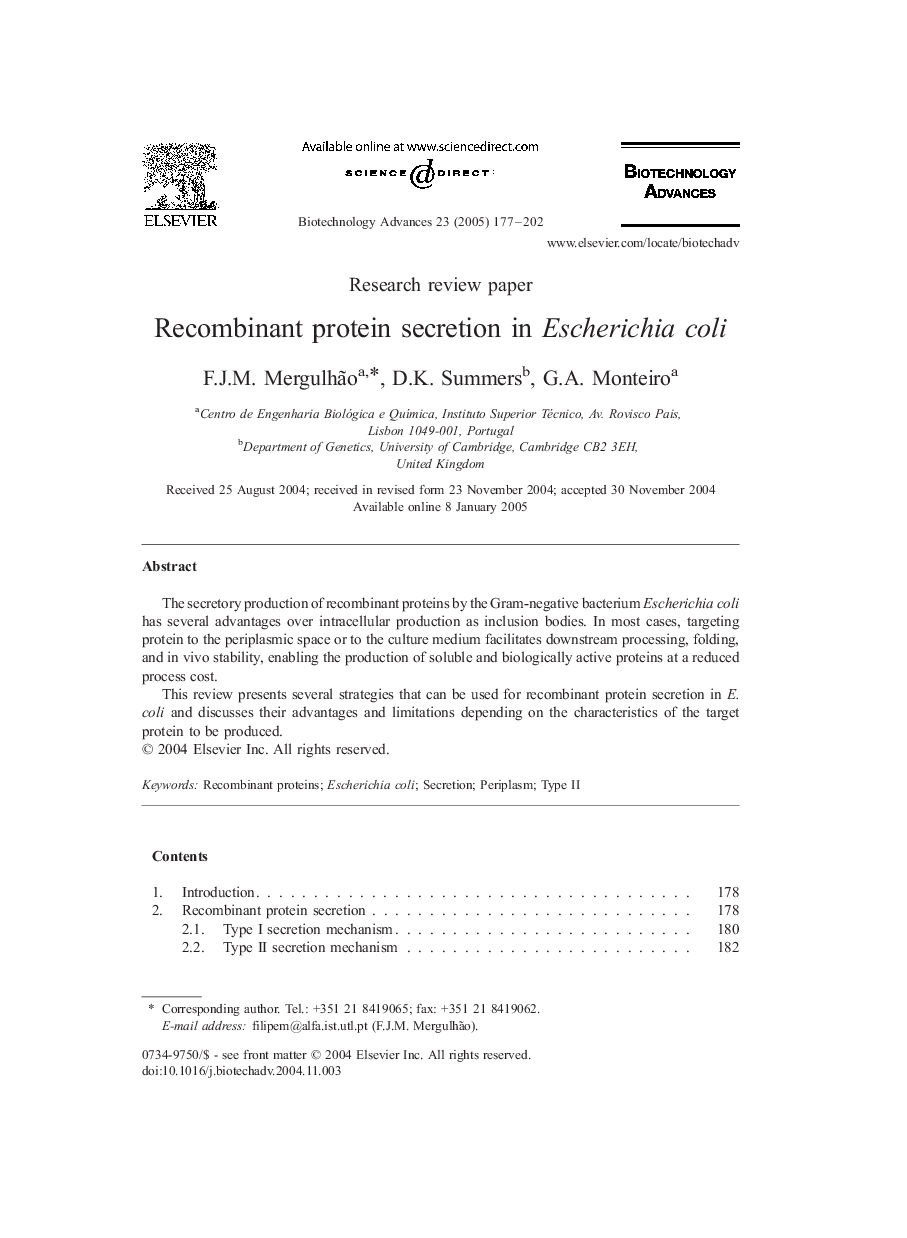 Recombinant protein secretion in Escherichia coli