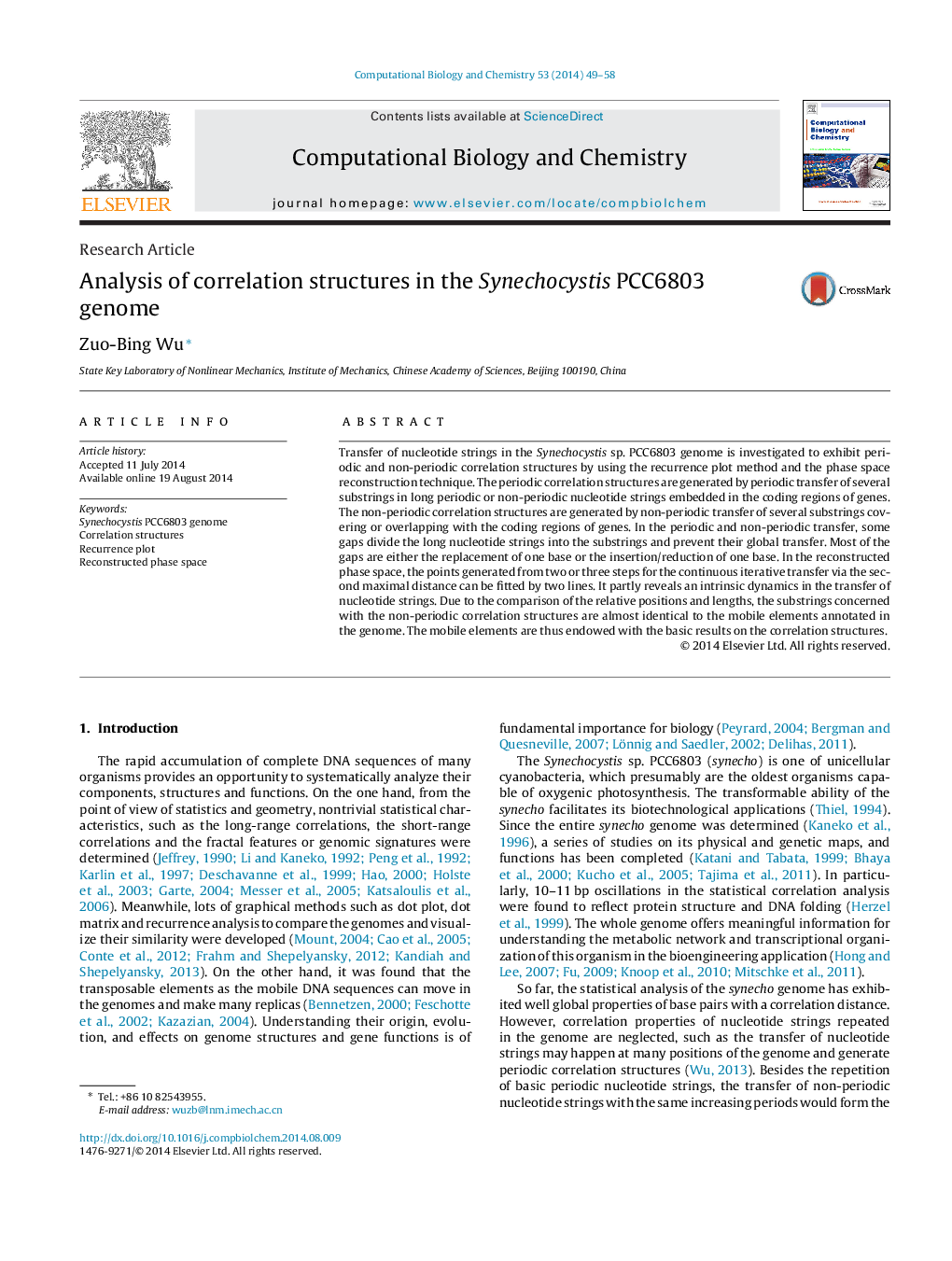 Analysis of correlation structures in the Synechocystis PCC6803 genome