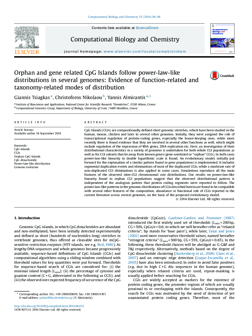 Orphan and gene related CpG Islands follow power-law-like distributions in several genomes: Evidence of function-related and taxonomy-related modes of distribution