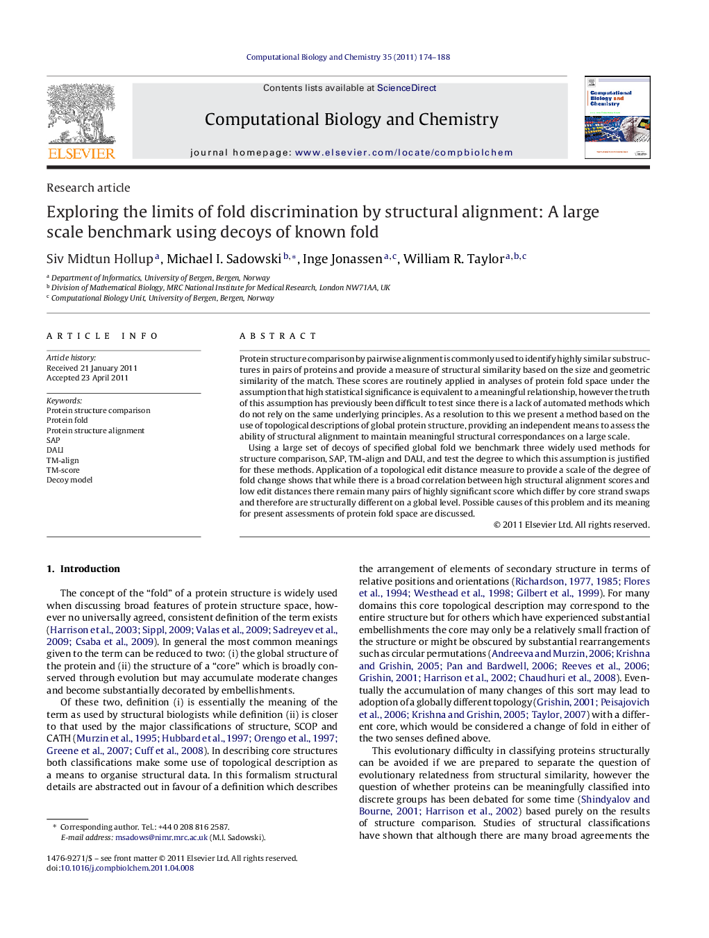 Exploring the limits of fold discrimination by structural alignment: A large scale benchmark using decoys of known fold