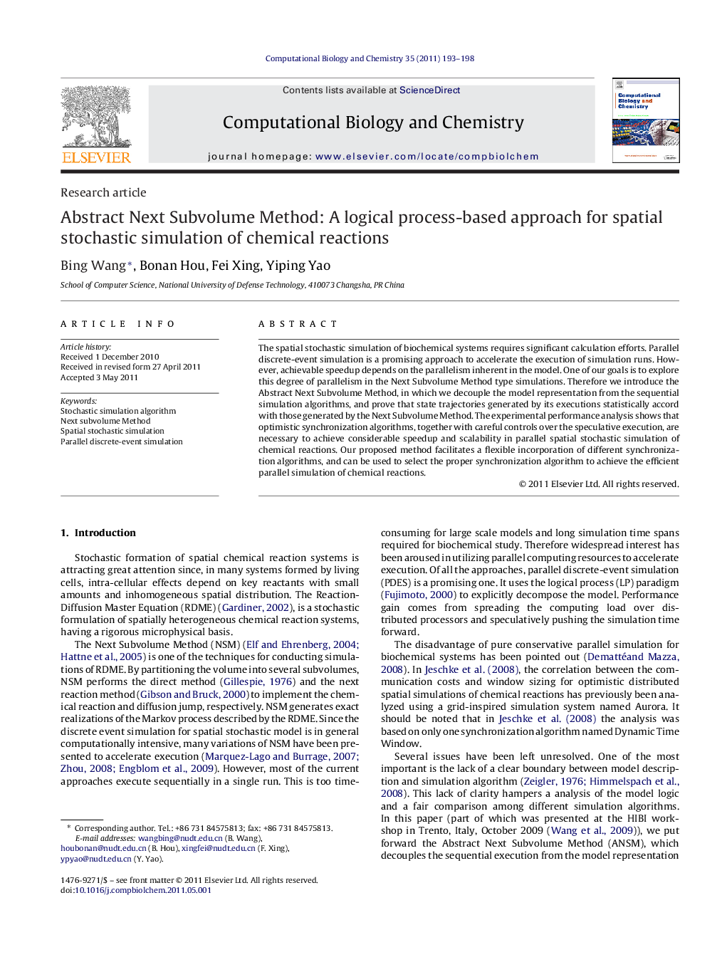 Abstract Next Subvolume Method: A logical process-based approach for spatial stochastic simulation of chemical reactions