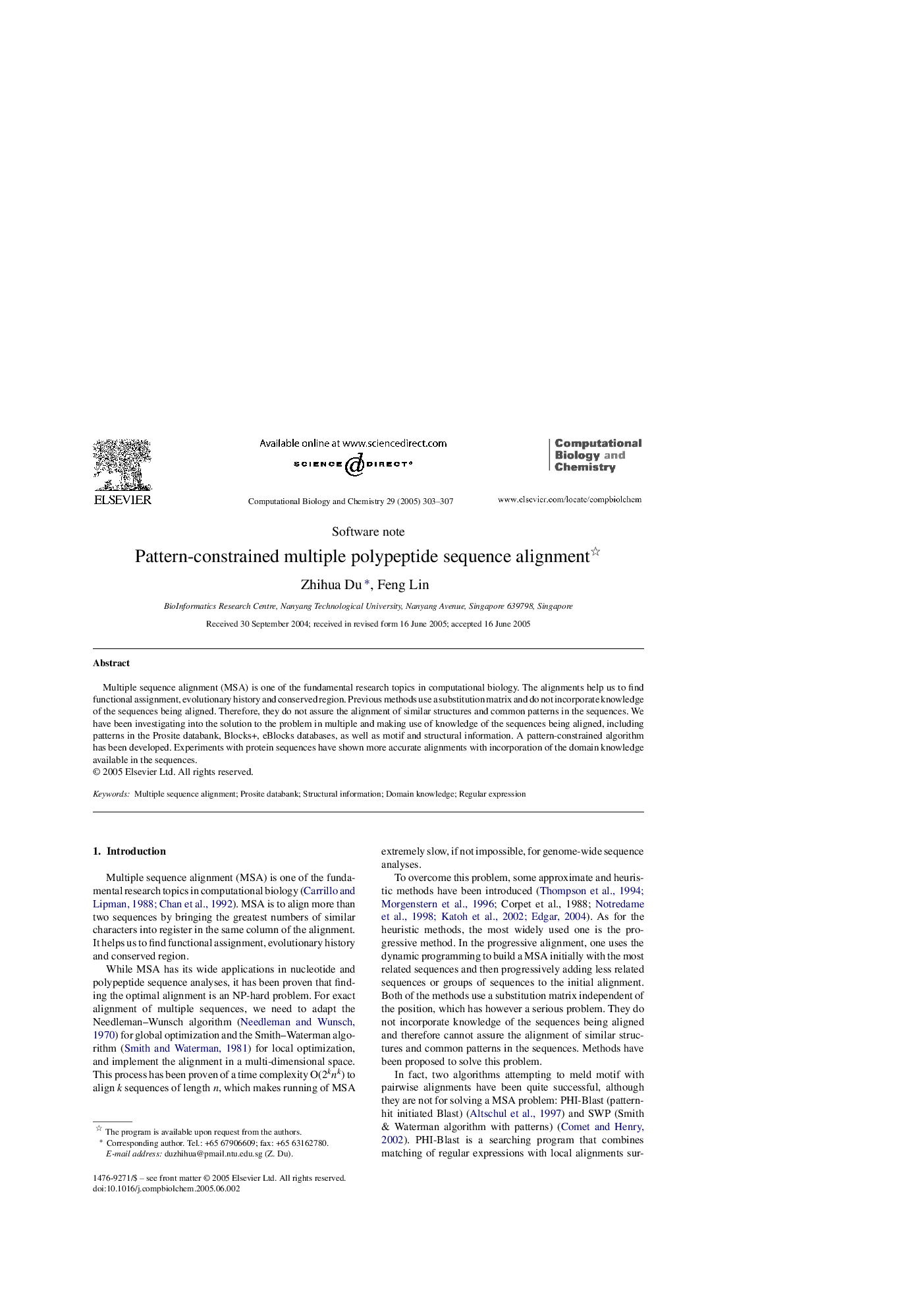 Pattern-constrained multiple polypeptide sequence alignment