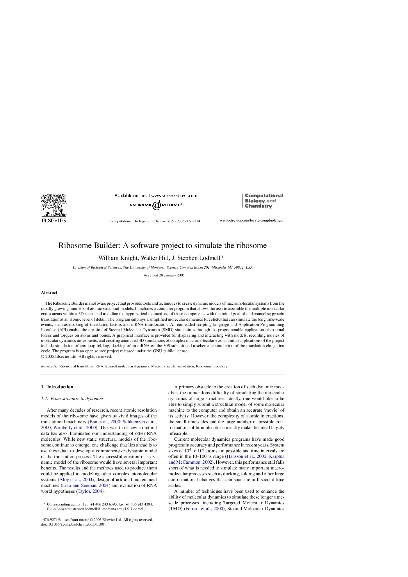 Ribosome Builder: A software project to simulate the ribosome