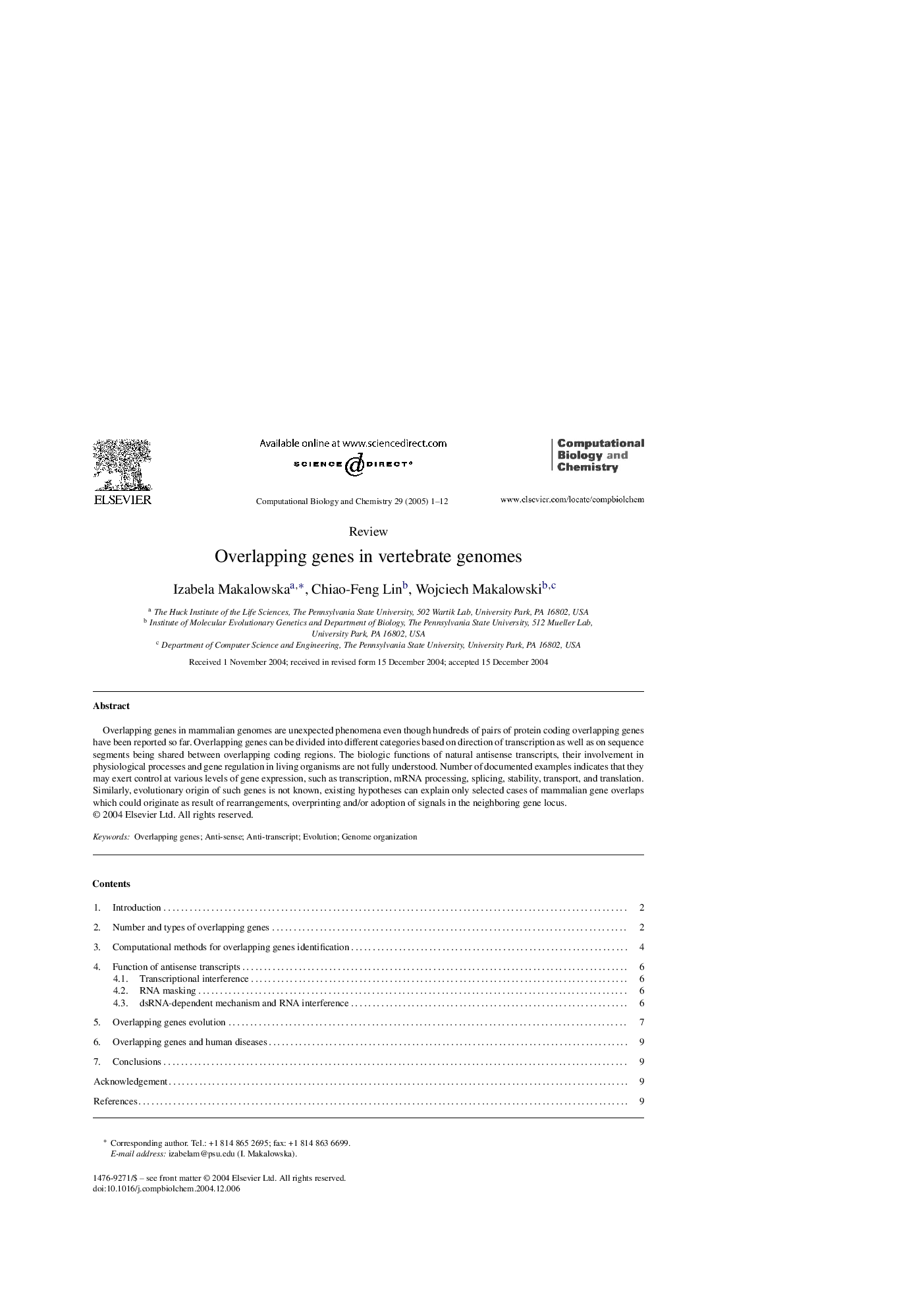 Overlapping genes in vertebrate genomes