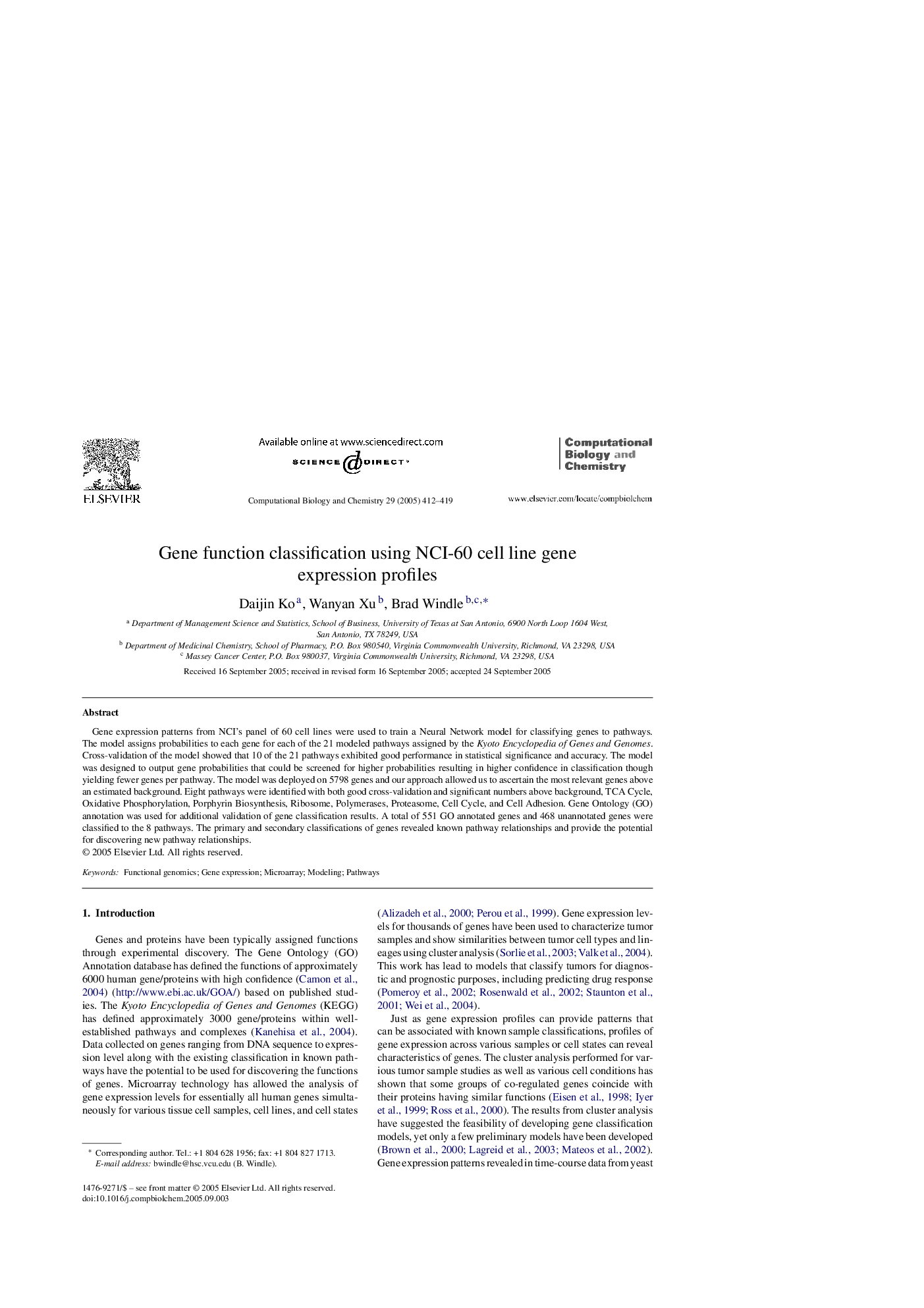 Gene function classification using NCI-60 cell line gene expression profiles