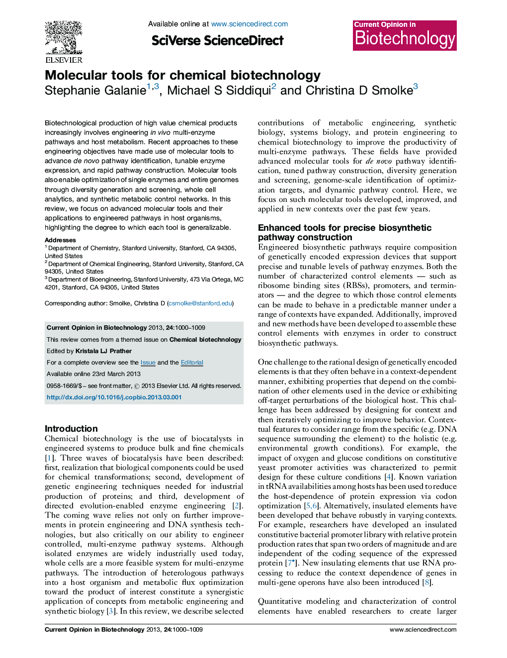 Molecular tools for chemical biotechnology