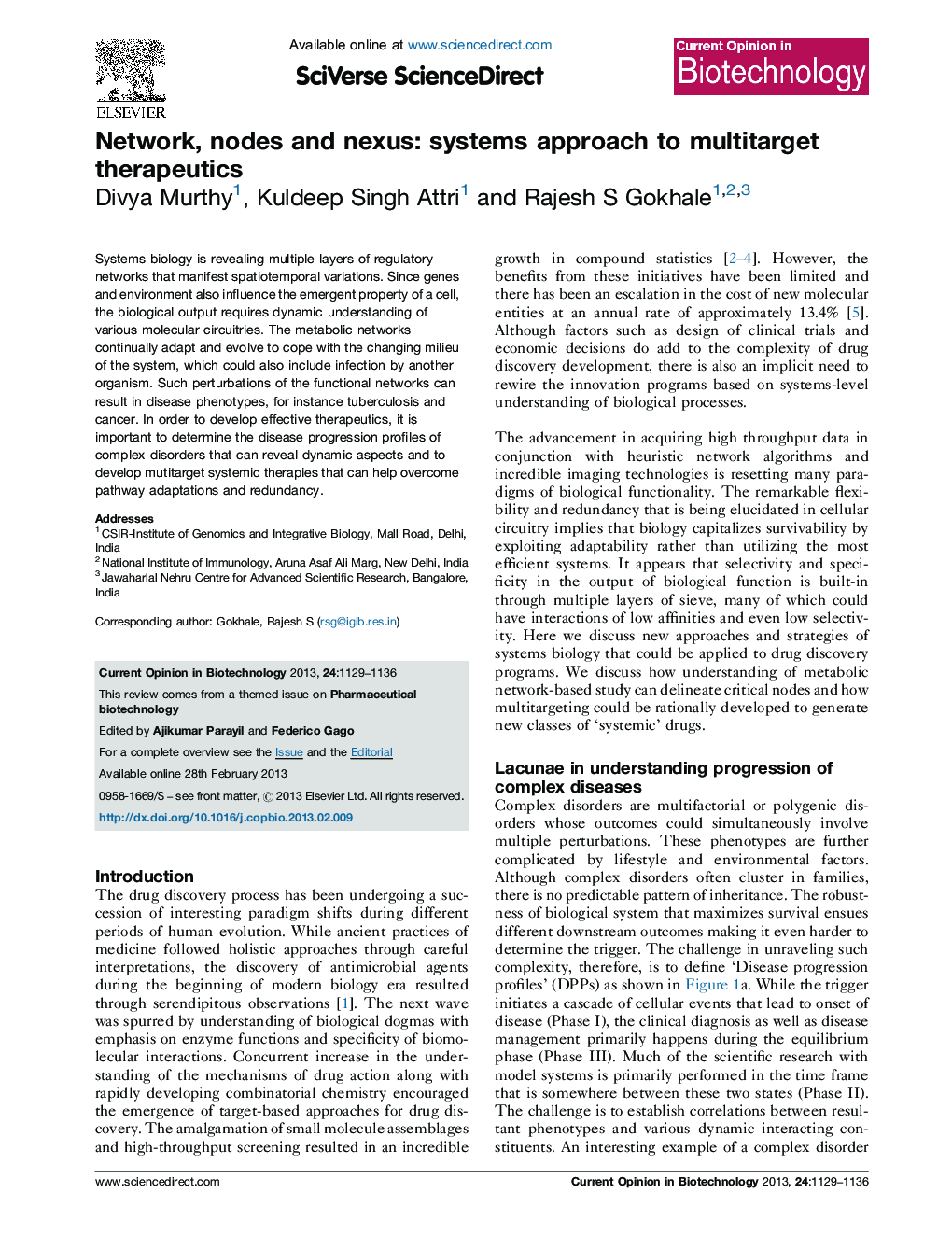 Network, nodes and nexus: systems approach to multitarget therapeutics