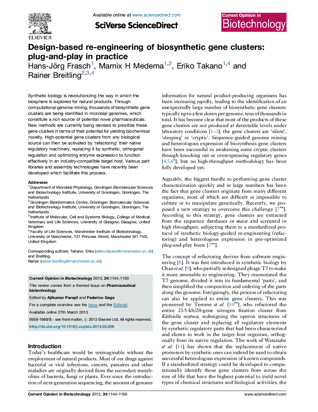 Design-based re-engineering of biosynthetic gene clusters: plug-and-play in practice